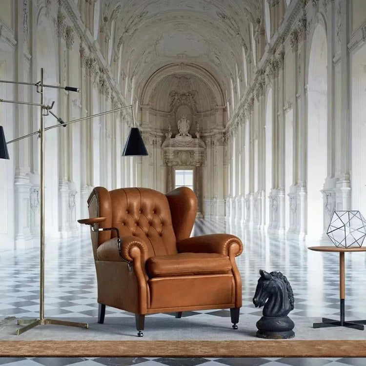 Leather and wood lounge chair