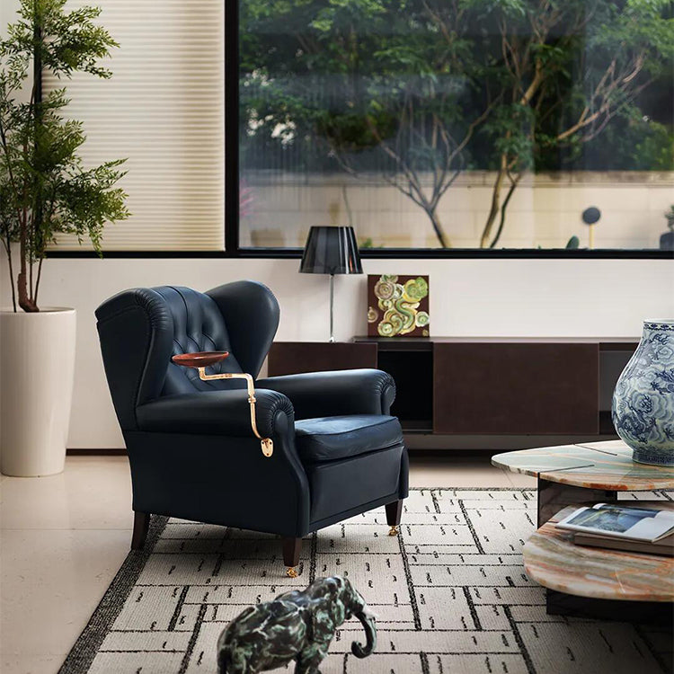 Leather and wood lounge chair