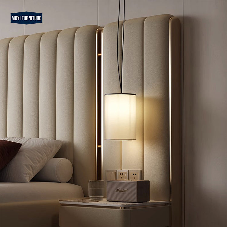 Wooden Structure Velvet Upholstery Bed