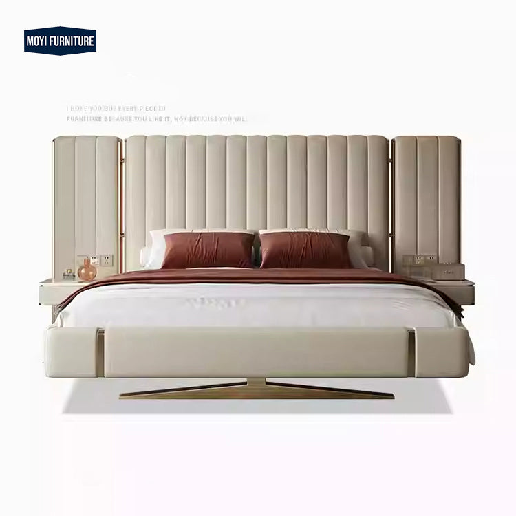 Wooden Structure Velvet Upholstery Bed