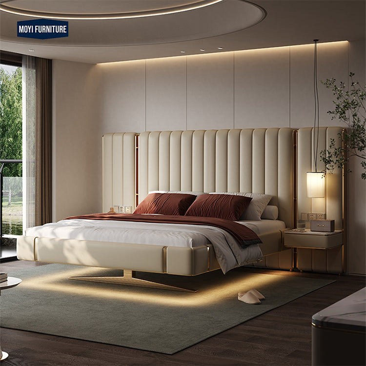 Wooden Structure Velvet Upholstery Bed