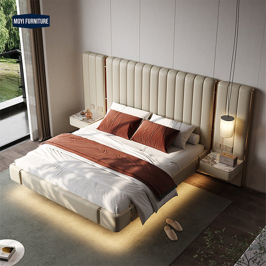 Wooden Structure Velvet Upholstery Bed